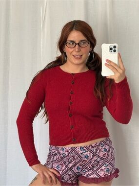 ✧ Brandy Melville cherry red wool cardigan ✧
